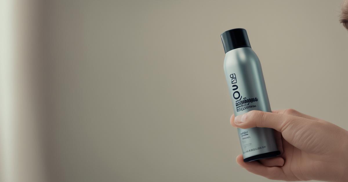 Dłoń kobiety aplikująca spray zwiększający objętość u nasady krótkich, warstwowych włosów.