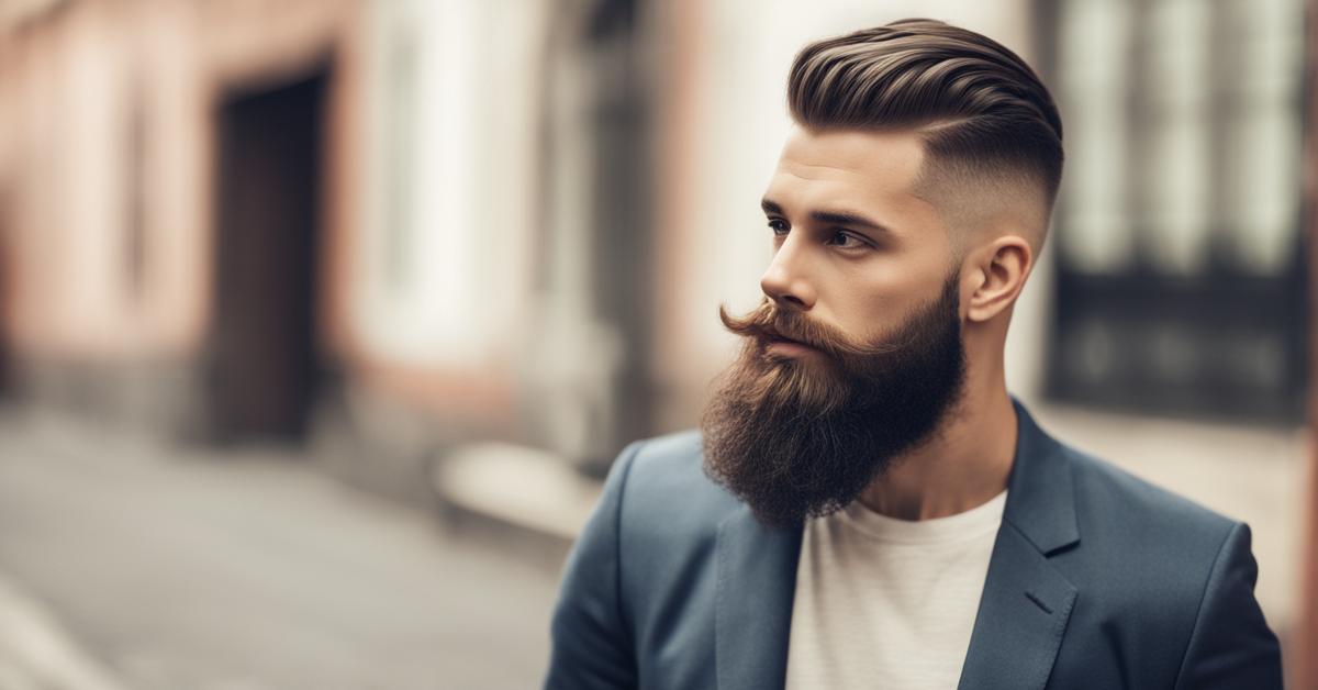 Stylizacja skin fade z brodą.