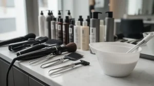 Nowoczesne wnętrze salonu z profesjonalnymi narzędziami fryzjerskimi – fryzjer Konin.