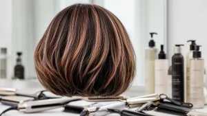 Profesjonalna stylizacja włosów prezentująca nowoczesne fryzury bob inaczej w salonie fryzjerskim.